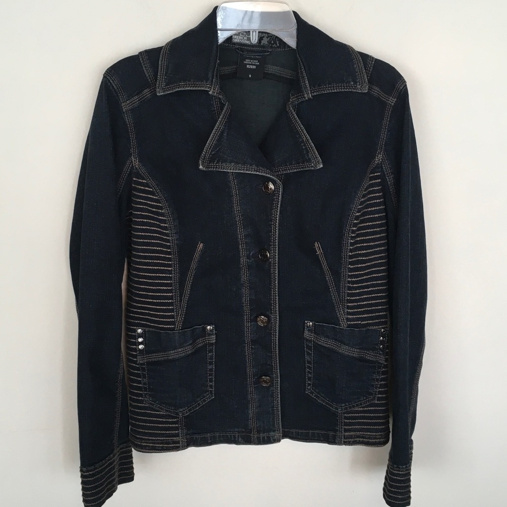 Dark Blue Women's Jacket with Contrast Stitching